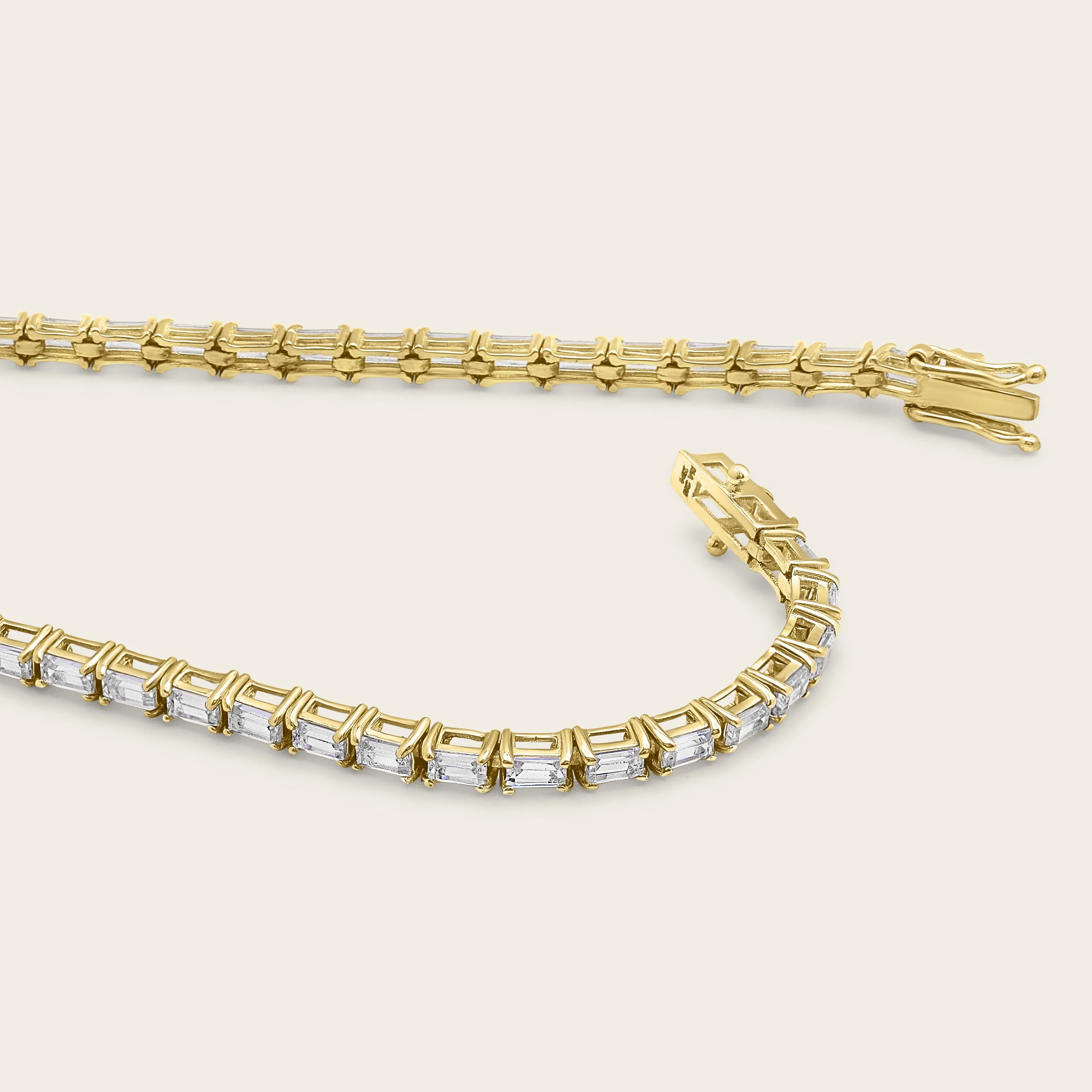 14k Solid Gold Diamond Baguette Tennis Bracelet
