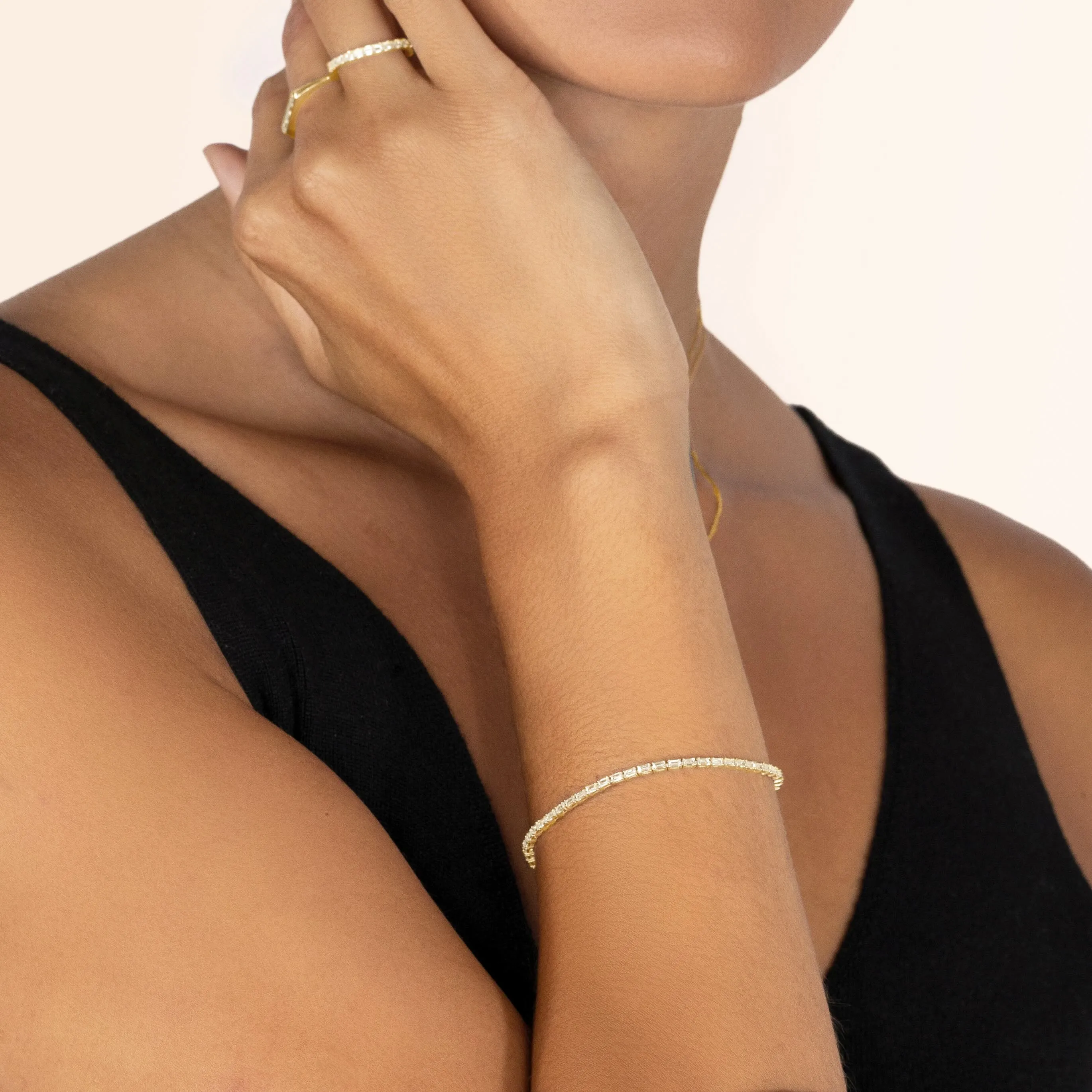 14k Solid Gold Diamond Baguette Tennis Bracelet
