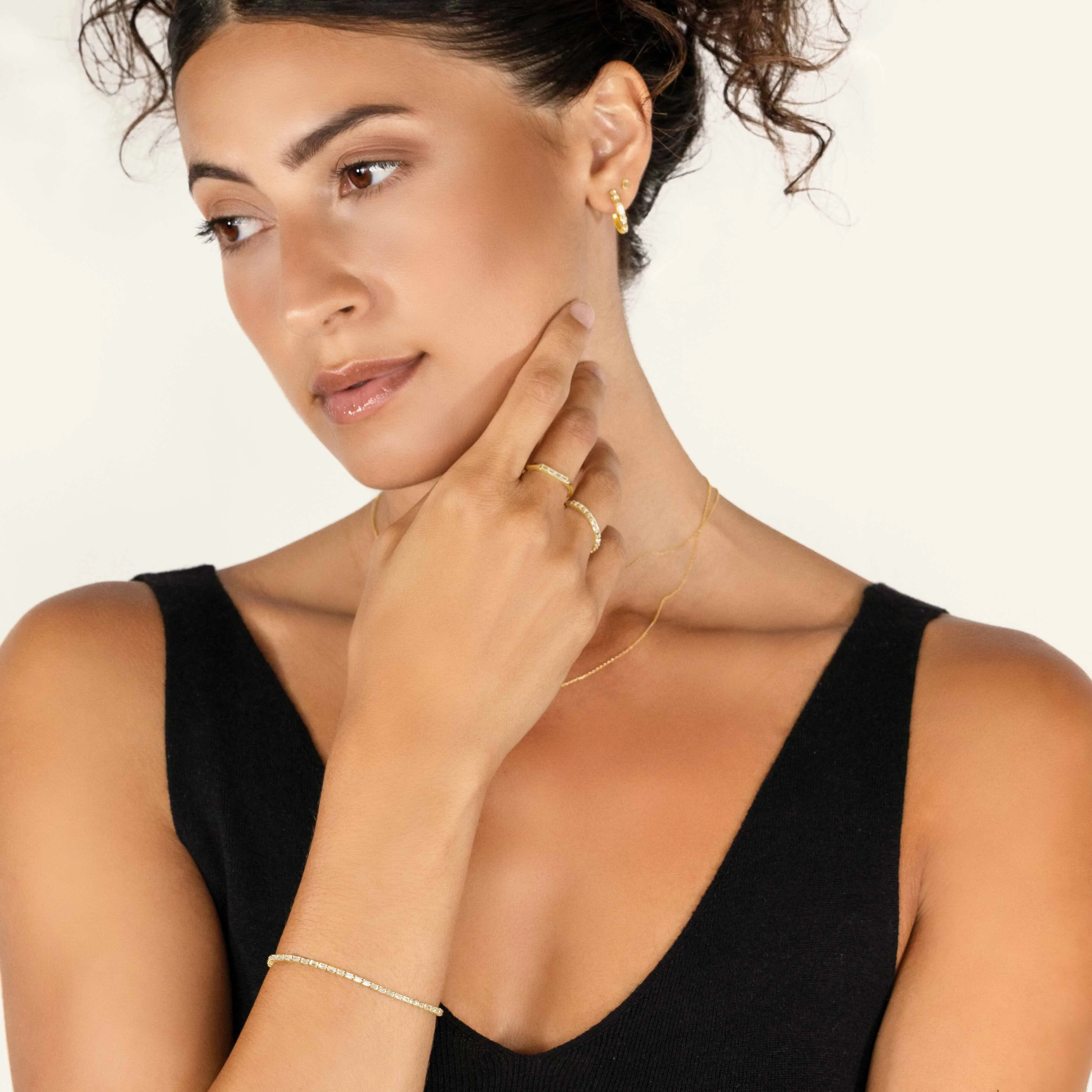 14k Solid Gold Diamond Baguette Tennis Bracelet