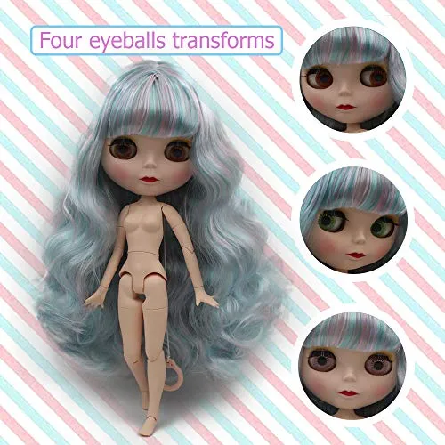 1/6 BJD Doll is Similar to Neo Blythe, 4-Color Changing Eyes Matte Face and Ball Jointed Body Dolls, 12 Inch Customized Dolls Can Changed Makeup and Dress DIY, Nude Doll Sold Exclude Clothes (SNO.36)