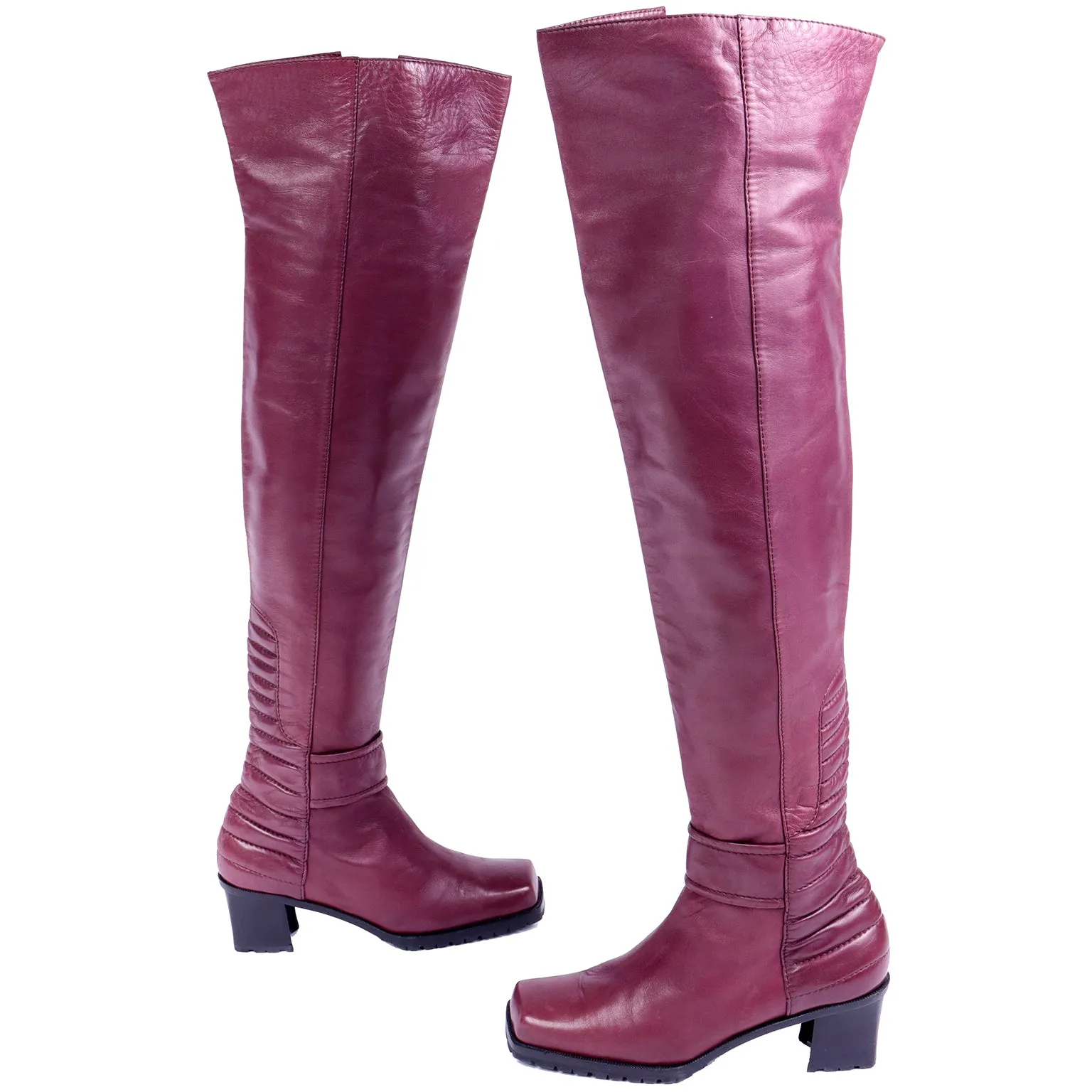 1980s Claude Montana Burgundy Thigh High Leather Boots