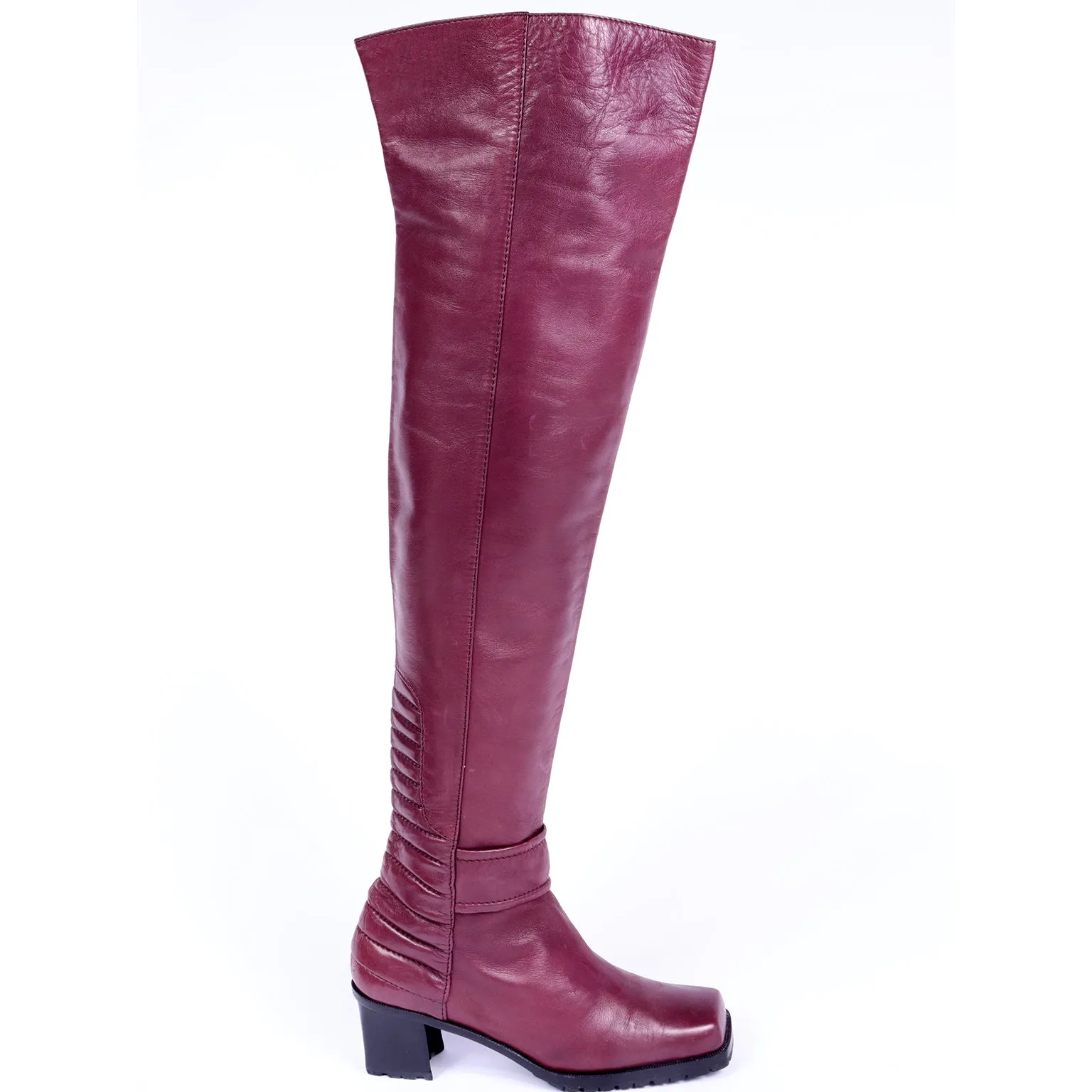 1980s Claude Montana Burgundy Thigh High Leather Boots