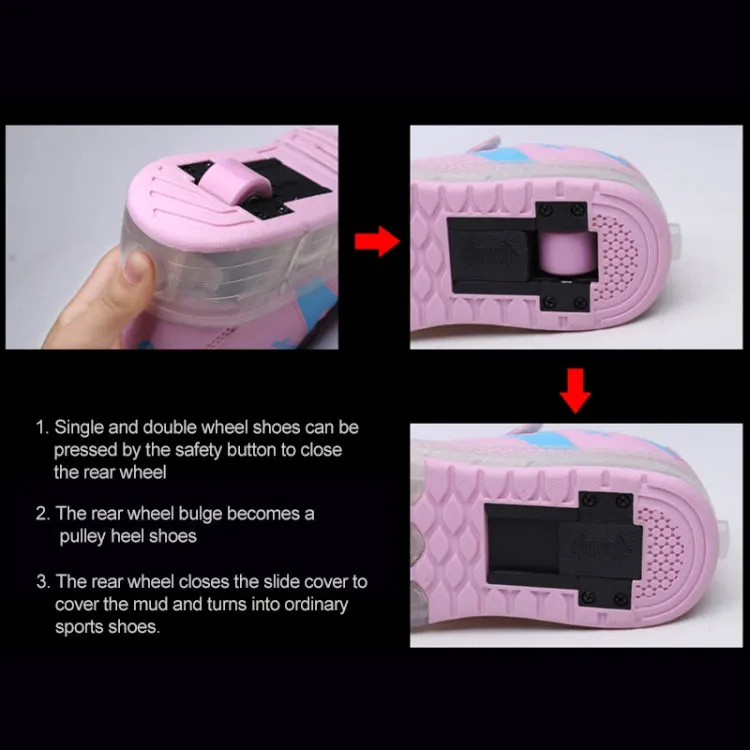 786 LED Light Ultra Light Rechargeable Double Wheel Roller Skating Shoes Sport Shoes, Size : 35(Pink)