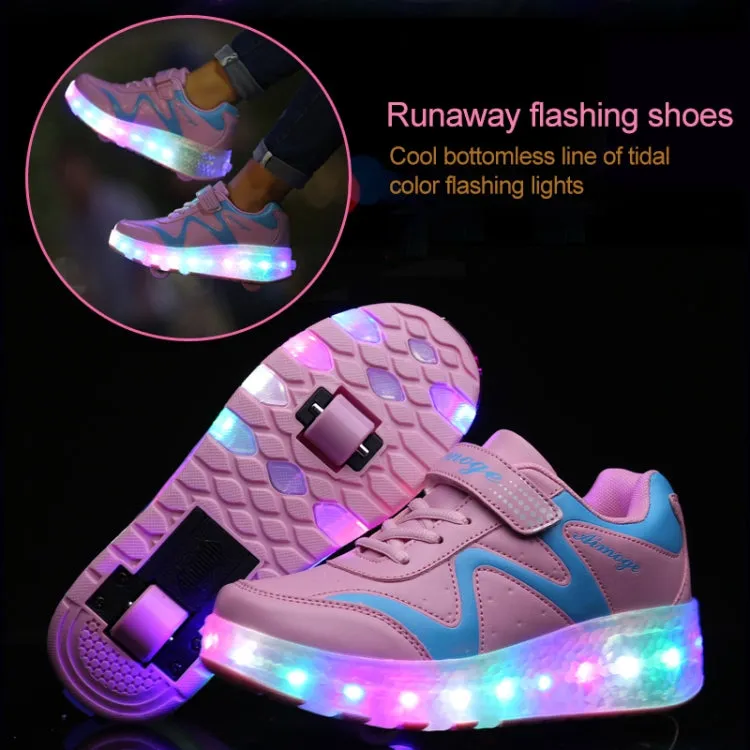 786 LED Light Ultra Light Rechargeable Double Wheel Roller Skating Shoes Sport Shoes, Size : 35(Pink)