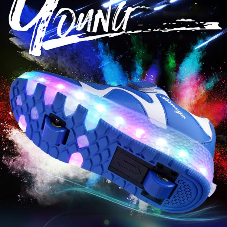 786 LED Light Ultra Light Rechargeable Double Wheel Roller Skating Shoes Sport Shoes, Size : 35(Pink)