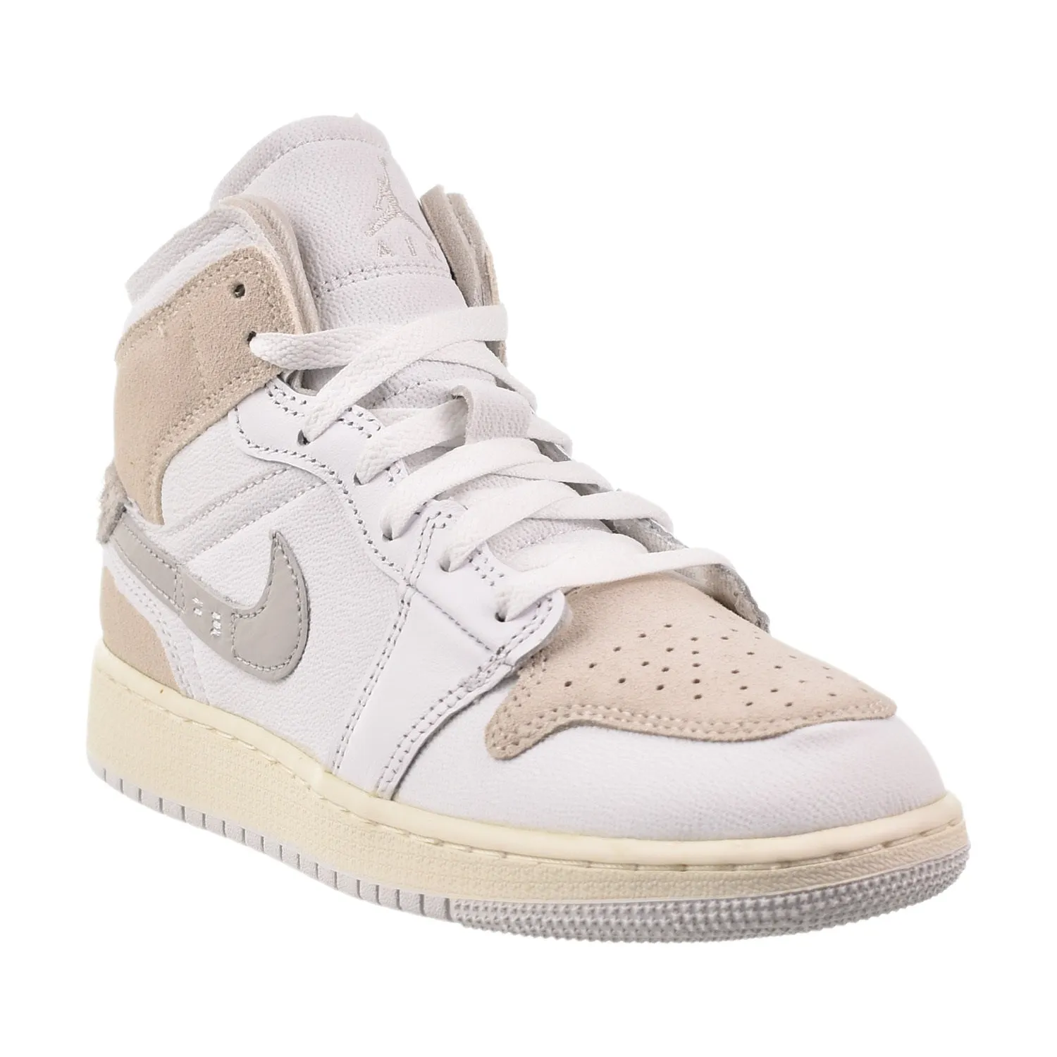 Air Jordan 1 Mid SE Craft Big Kids' Shoes White-Tech Grey-Sail