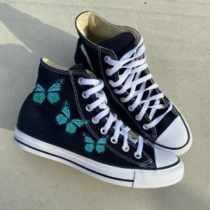 Aqua Glitter Butterfly Chucks