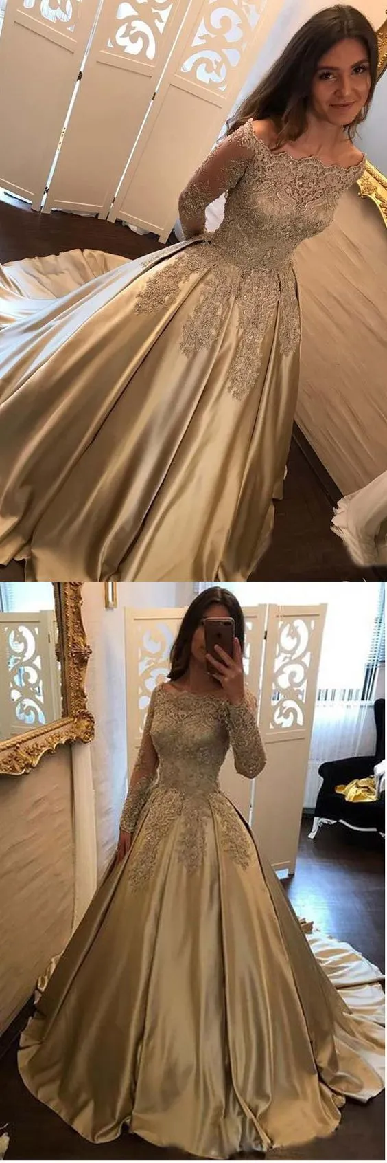 Ball Gown Off-the-Shoulder Satin Prom/Evening Dress  cg1846