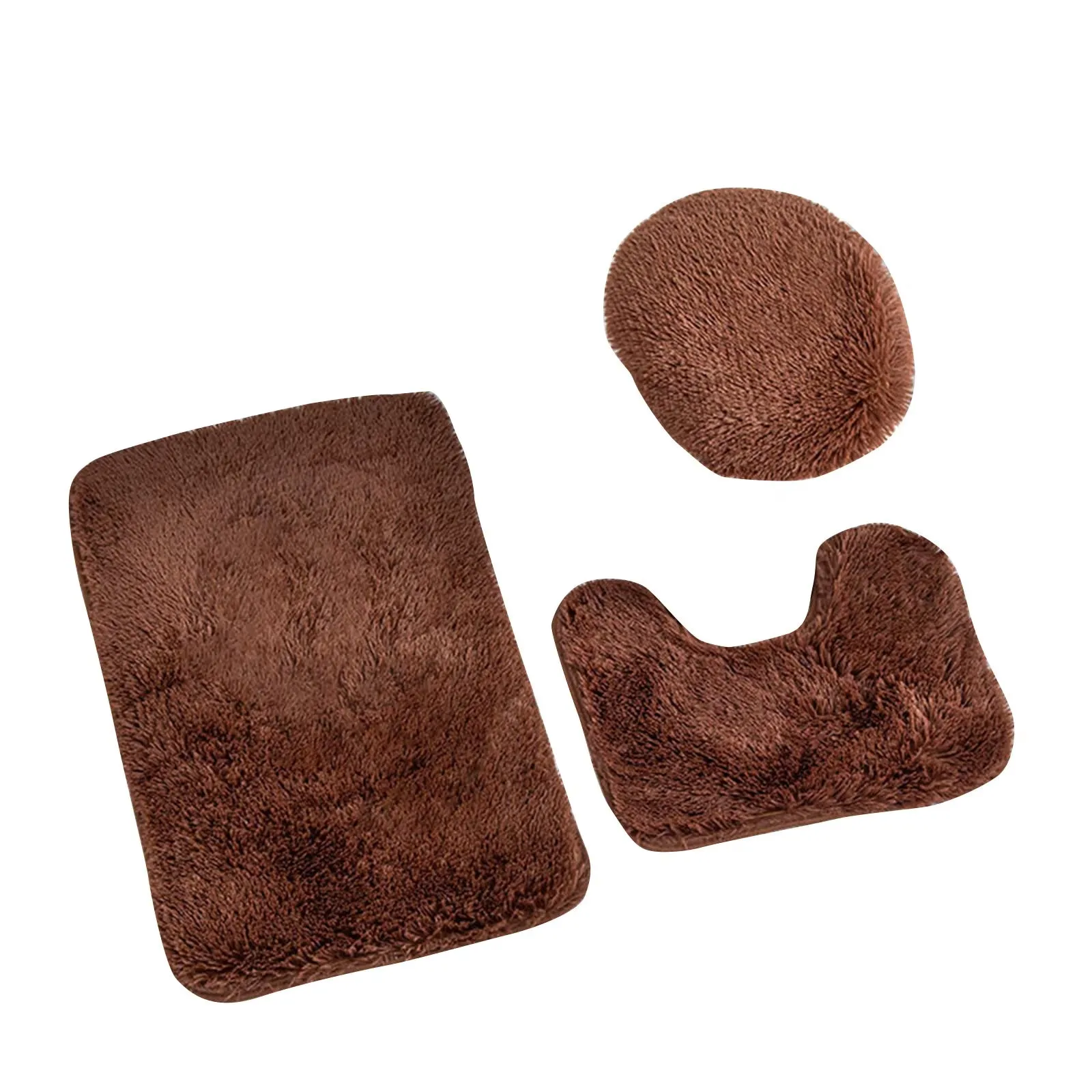 Bathroom Decorative Rug Set of 3, Chenille Plush Large Rug, Rug and Toilet Seat Cover with Non-Slip Rubber Backing Bathroom