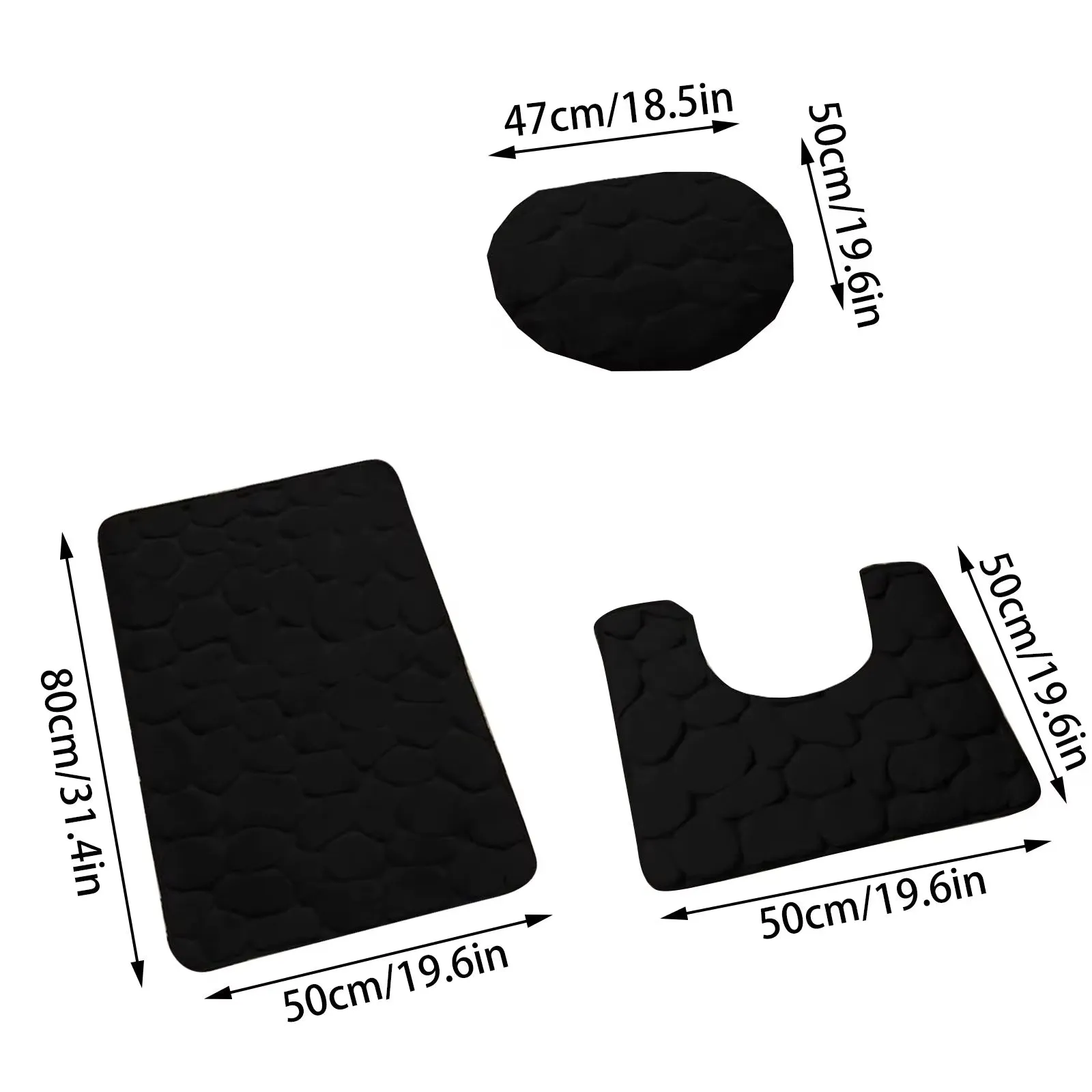 Bathroom Decorative Rug Set of 3, Chenille Plush Large Rug, Rug and Toilet Seat Cover with Non-Slip Rubber Backing Bathroom