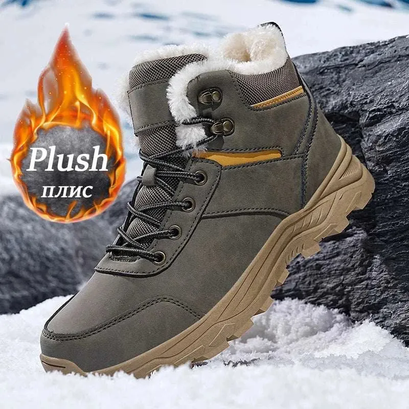 Brand Men Winter Snow Boots Waterproof Sneakers Plush Warm High Top Men's Boots Outdoor Male Hiking Boot Shoe Size 39-47