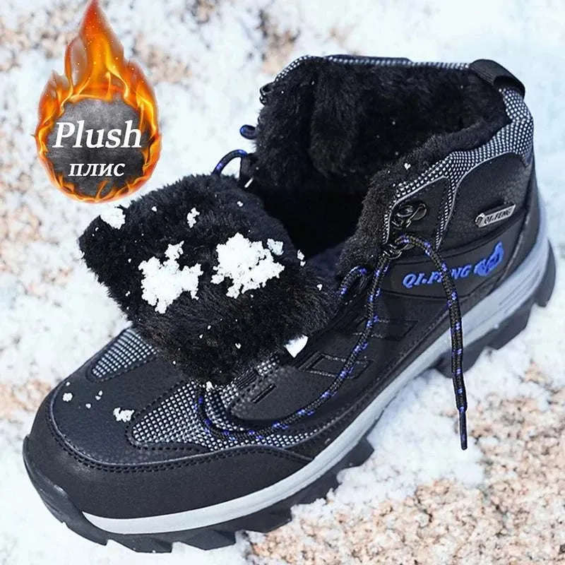 Brand Men Winter Snow Boots Waterproof Sneakers Plush Warm High Top Men's Boots Outdoor Male Hiking Boot Shoe Size 39-47