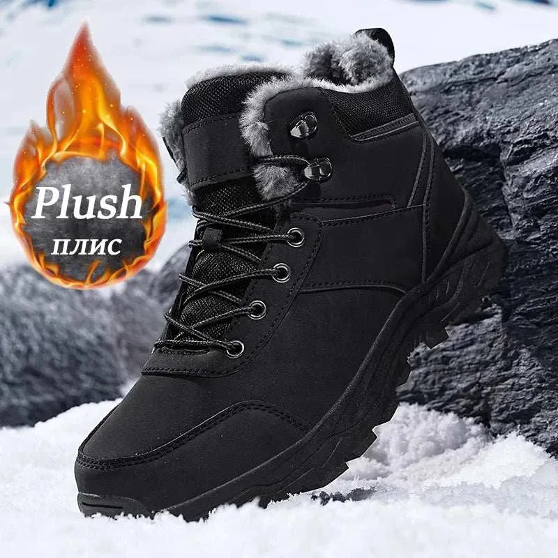 Brand Men Winter Snow Boots Waterproof Sneakers Plush Warm High Top Men's Boots Outdoor Male Hiking Boot Shoe Size 39-47