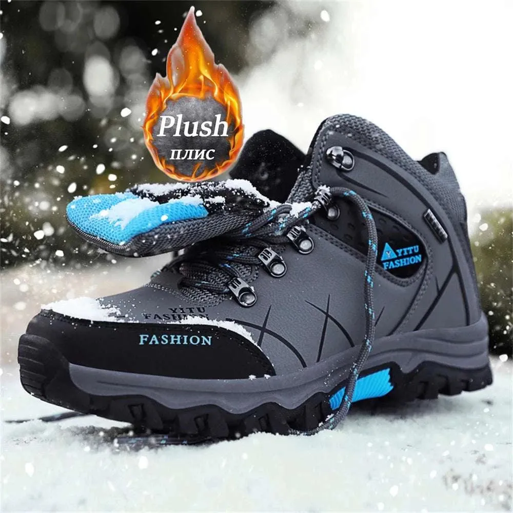 Brand Men Winter Snow Boots Waterproof Sneakers Plush Warm High Top Men's Boots Outdoor Male Hiking Boot Shoe Size 39-47