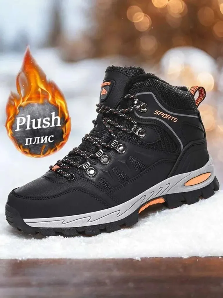 Brand Men Winter Snow Boots Waterproof Sneakers Plush Warm High Top Men's Boots Outdoor Male Hiking Boot Shoe Size 39-47