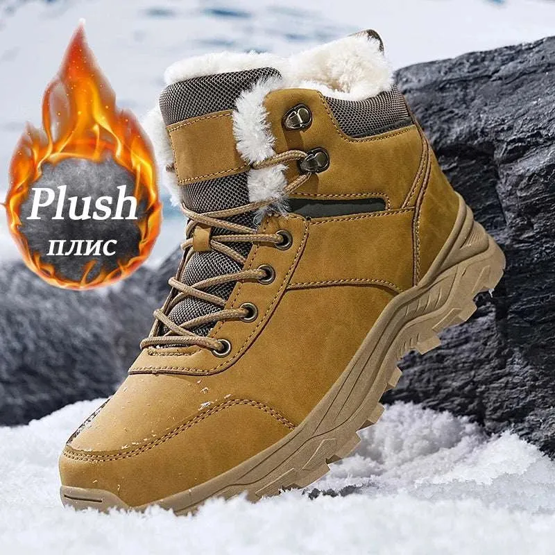 Brand Men Winter Snow Boots Waterproof Sneakers Plush Warm High Top Men's Boots Outdoor Male Hiking Boot Shoe Size 39-47