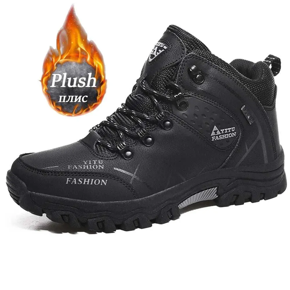 Brand Men Winter Snow Boots Waterproof Sneakers Plush Warm High Top Men's Boots Outdoor Male Hiking Boot Shoe Size 39-47