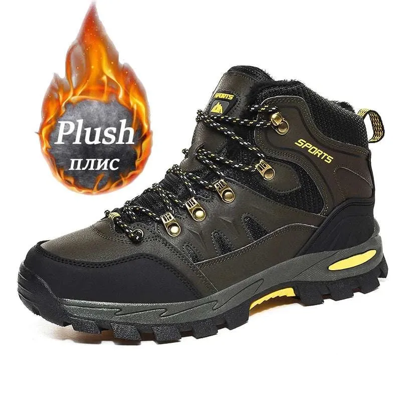 Brand Men Winter Snow Boots Waterproof Sneakers Plush Warm High Top Men's Boots Outdoor Male Hiking Boot Shoe Size 39-47