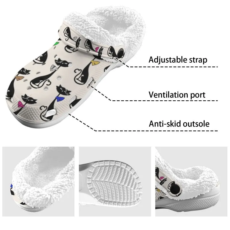 Cats Print Clogs Shoes Fleece Lining
