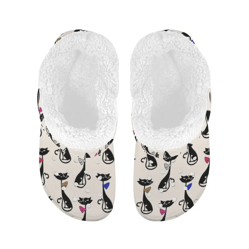 Cats Print Clogs Shoes Fleece Lining
