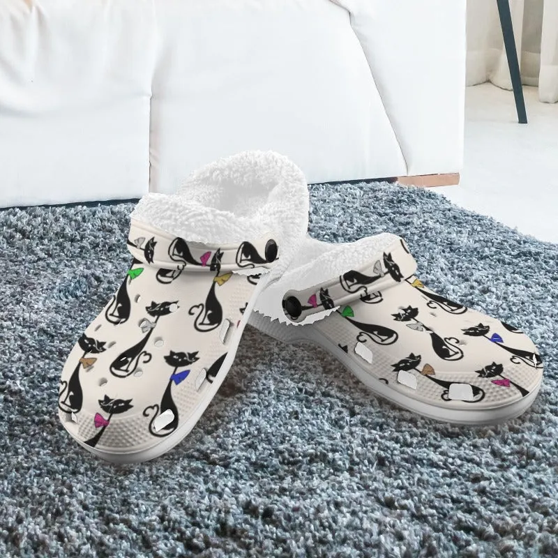 Cats Print Clogs Shoes Fleece Lining