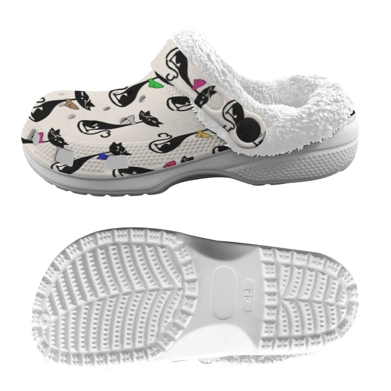 Cats Print Clogs Shoes Fleece Lining