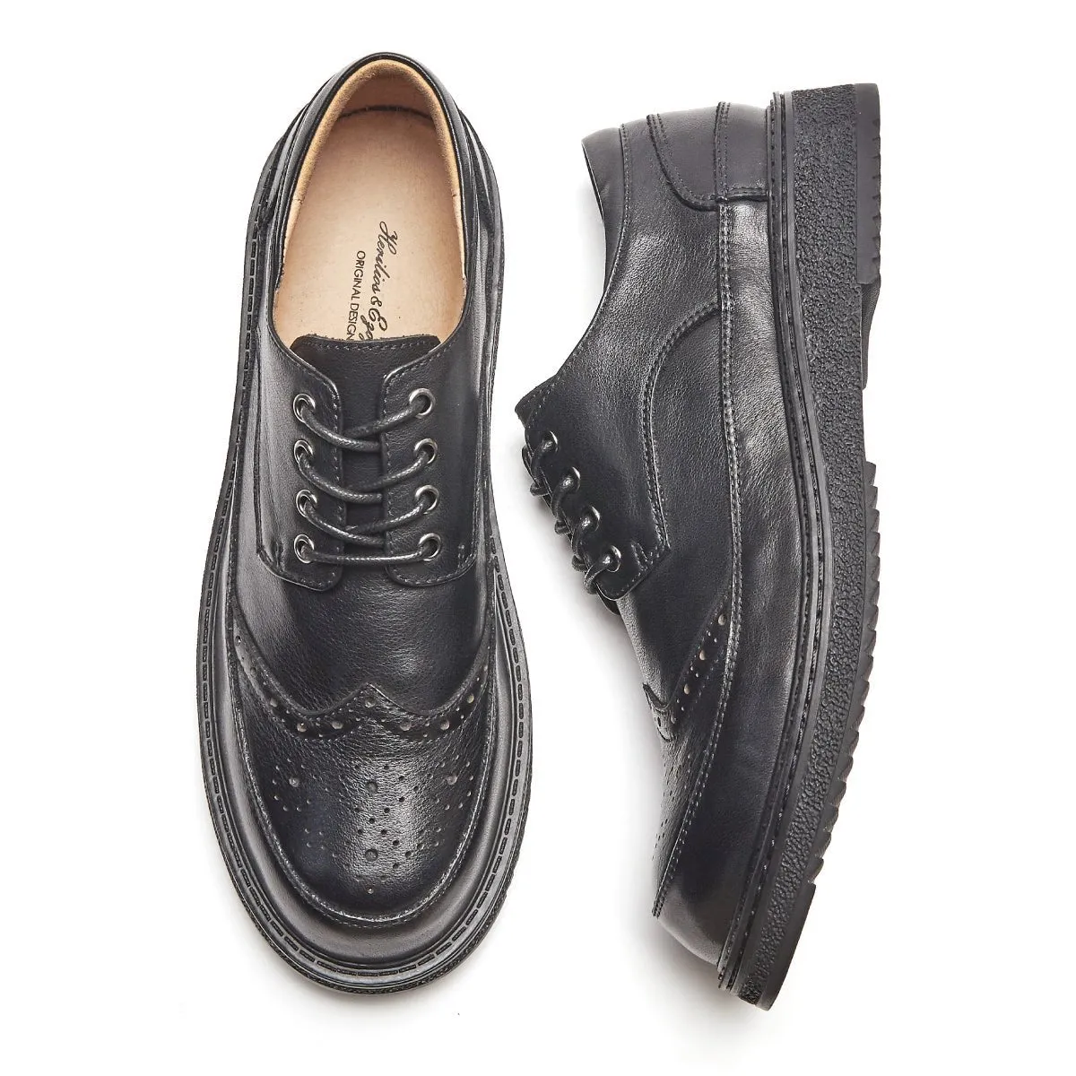 Comfort Soul Brogue Wingtip Black Lace Up Leather Shoes
