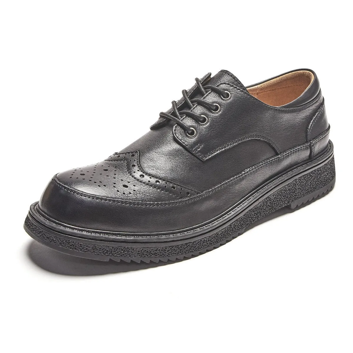 Comfort Soul Brogue Wingtip Black Lace Up Leather Shoes