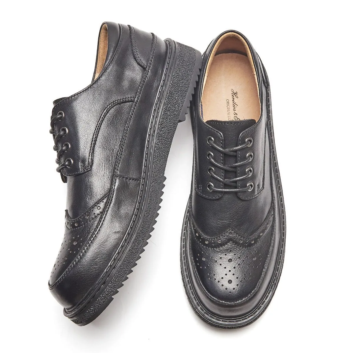Comfort Soul Brogue Wingtip Black Lace Up Leather Shoes