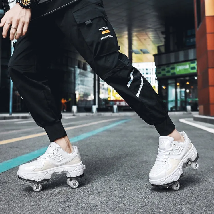 Deformable Four-wheel Retractable Double-row Dual-purpose Roller Skates, Size: 39(DF09 Black)