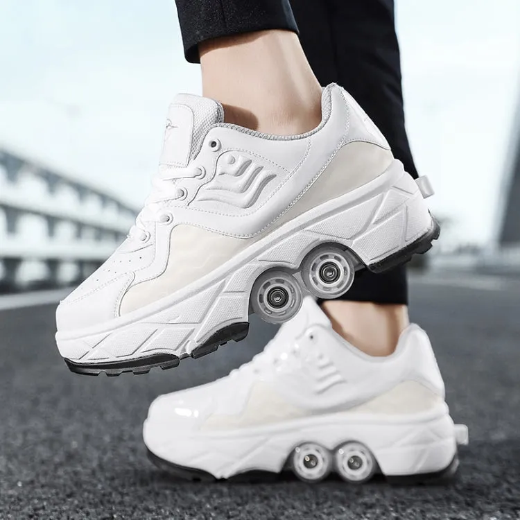 Deformable Four-wheel Retractable Double-row Dual-purpose Roller Skates, Size: 39(DF09 Black)