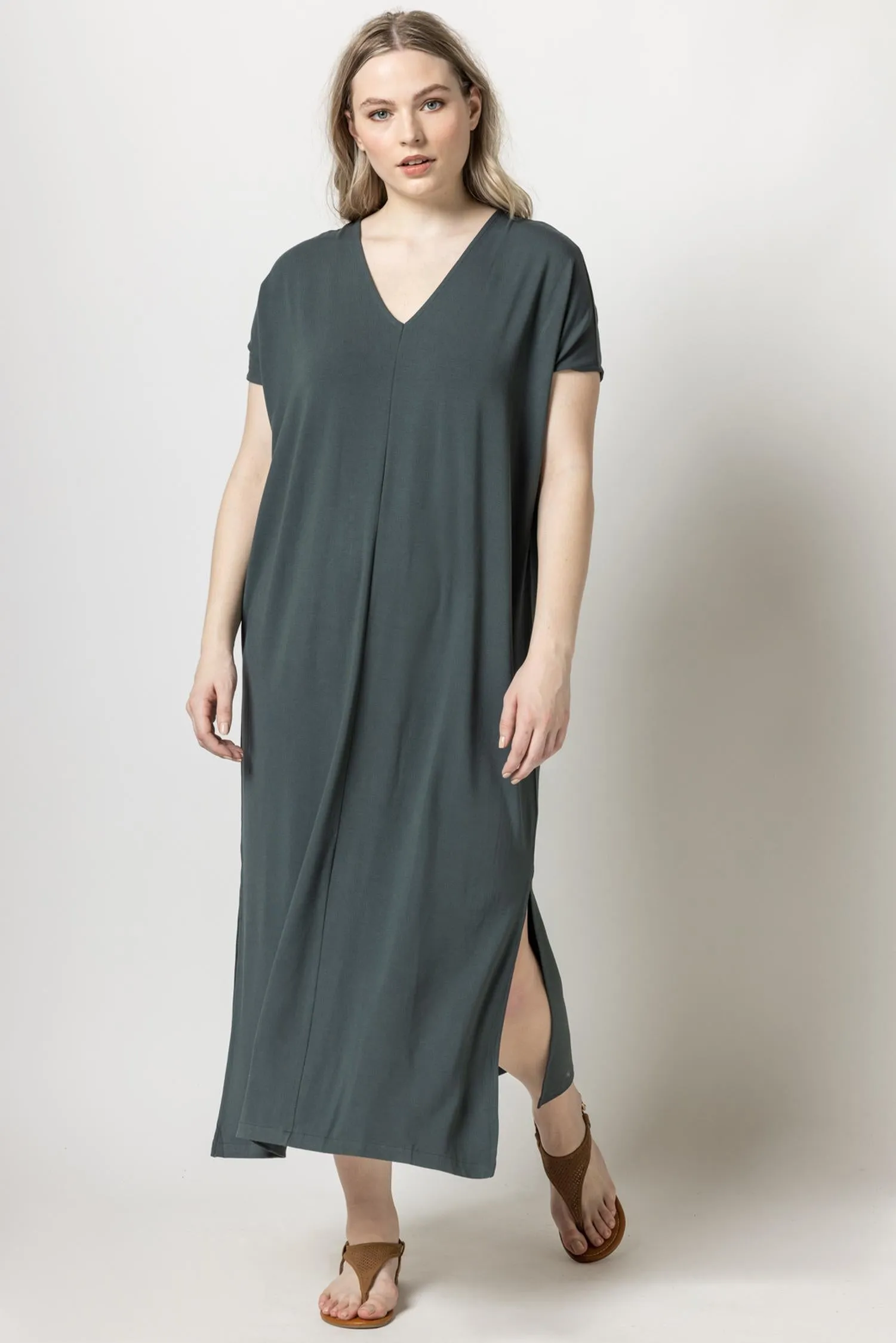 Double V-Neck Maxi Dress