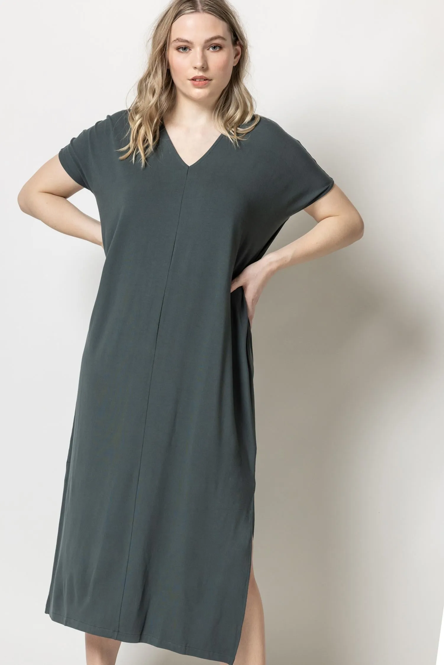 Double V-Neck Maxi Dress
