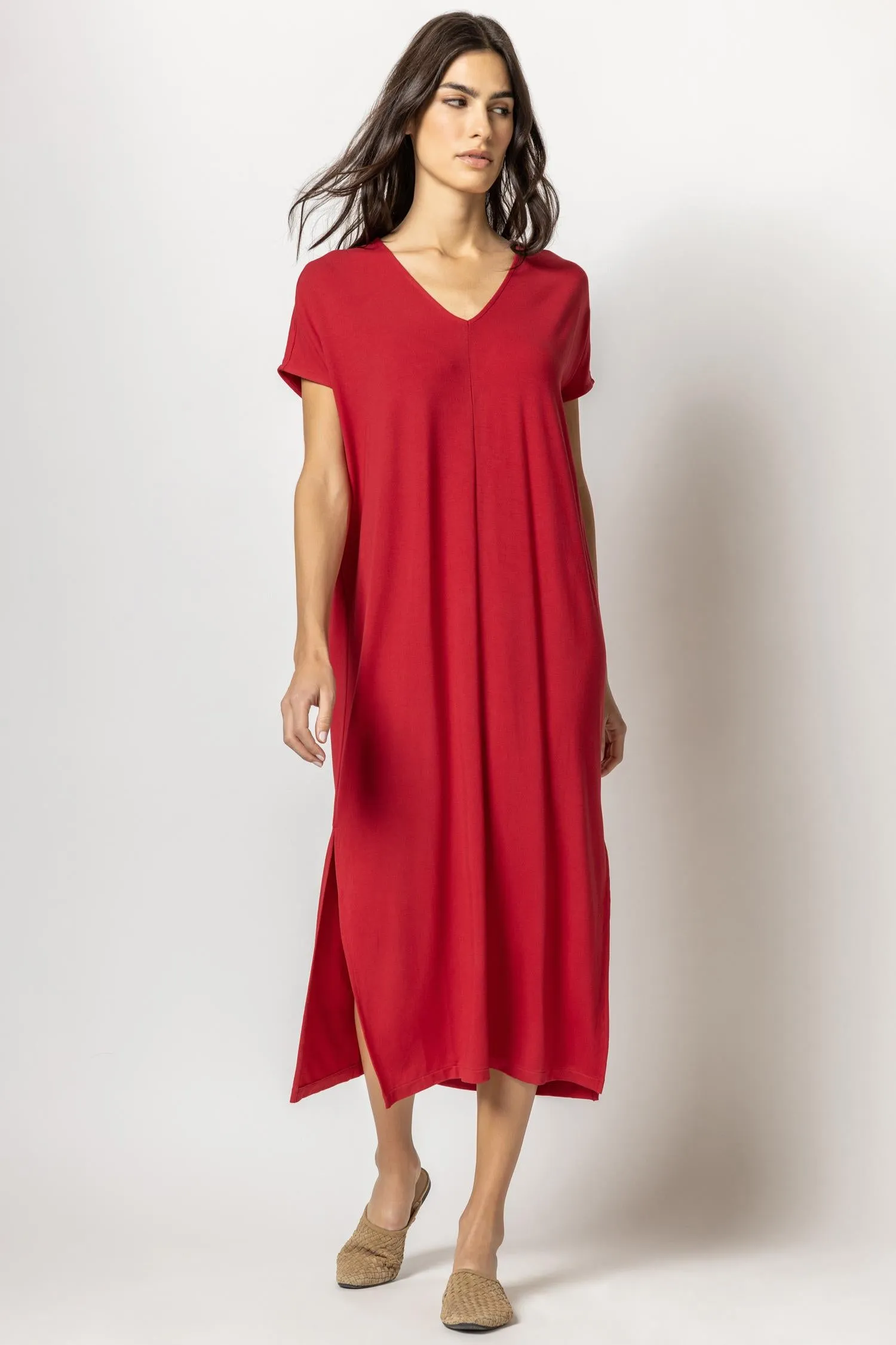 Double V-Neck Maxi Dress