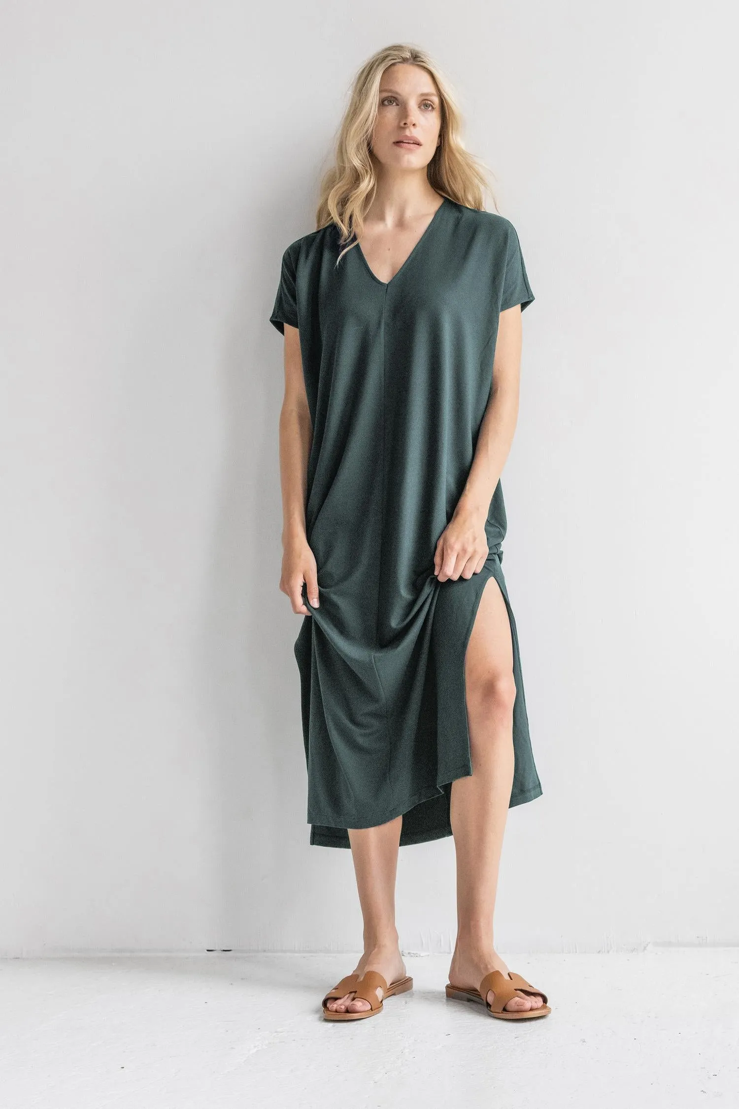 Double V-Neck Maxi Dress