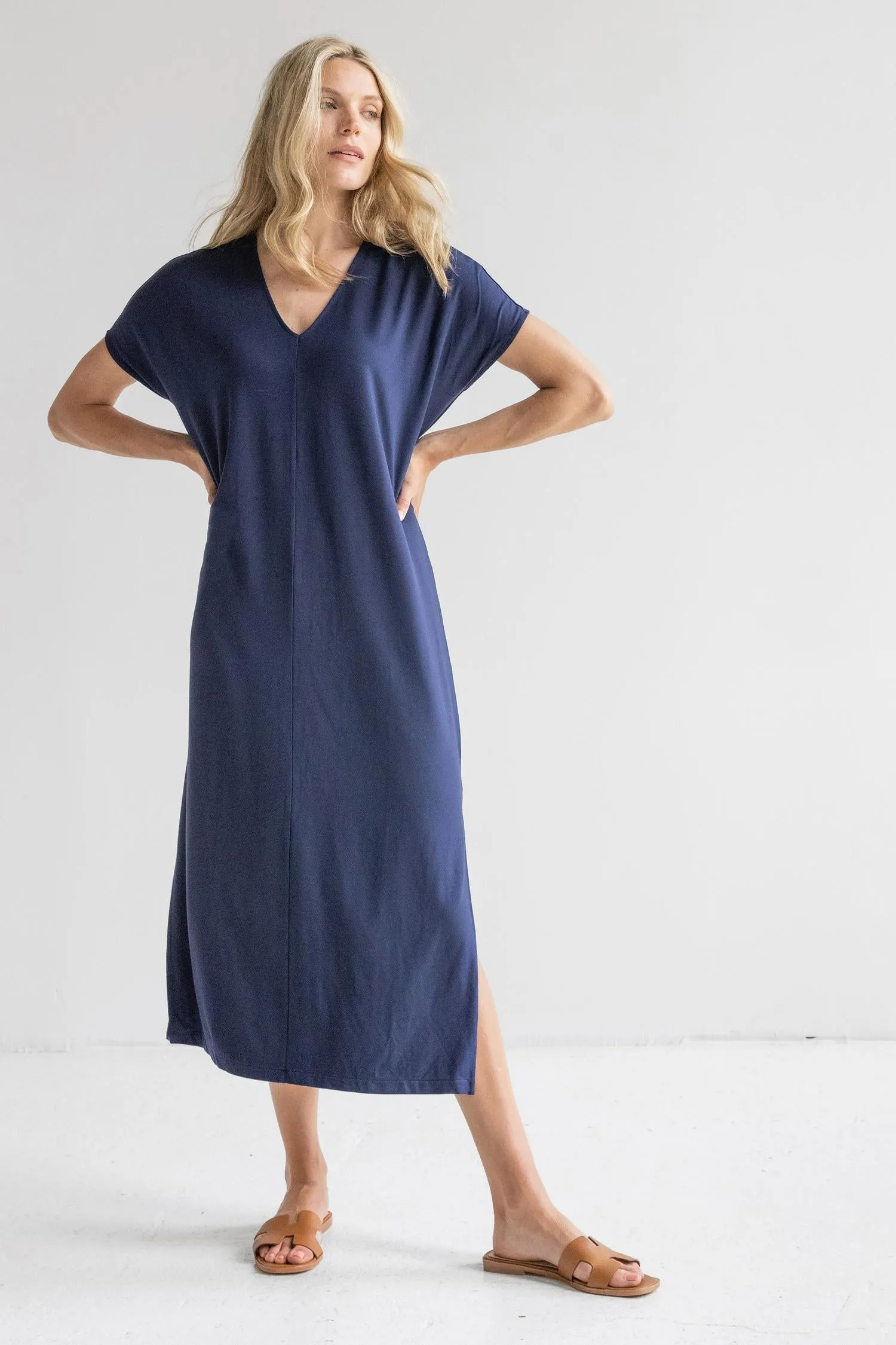 Double V-Neck Maxi Dress