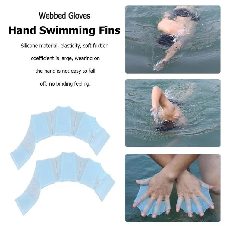 Finger Flexible Silicone Swimming Gloves (Large Size)(Blue)