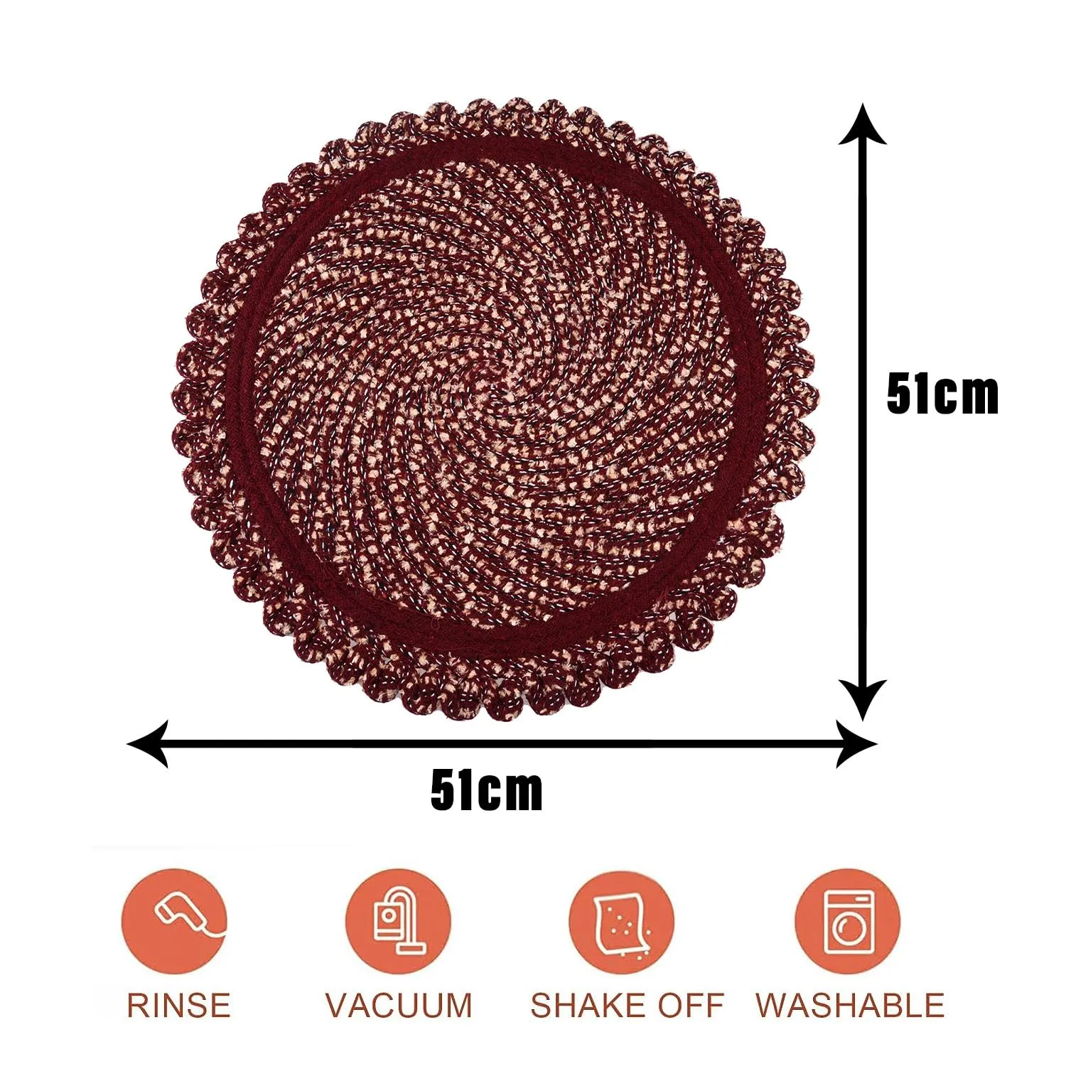Heart Home Door Mat | Round Shape Feather Door Mat | Cotton Reversible Mat | Door Mat for Kitchen | Door Mat for Home | 20 Inch | Large | Maroon
