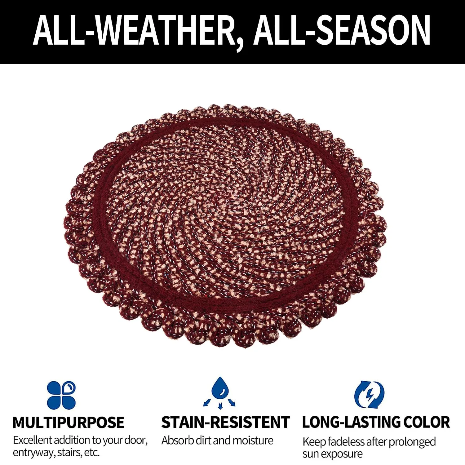 Heart Home Door Mat | Round Shape Feather Door Mat | Cotton Reversible Mat | Door Mat for Kitchen | Door Mat for Home | 20 Inch | Large | Maroon