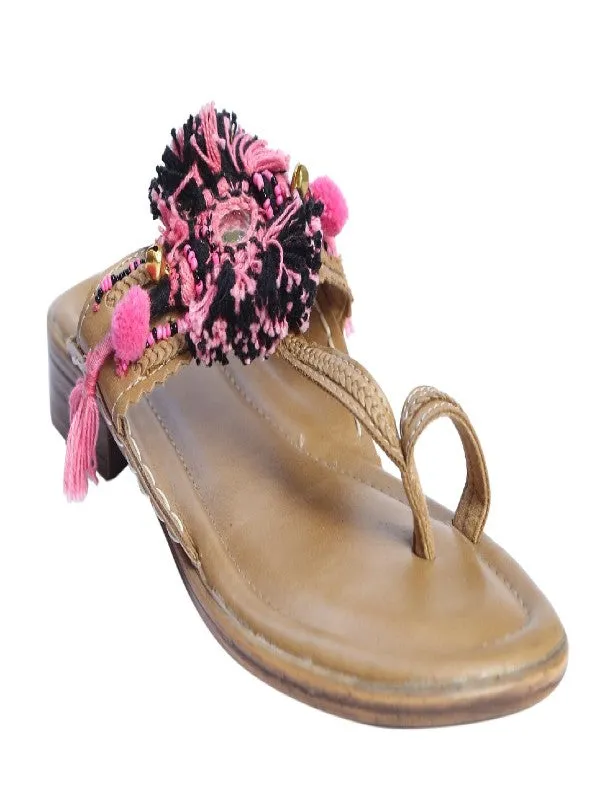 Hipster - Beige & Pink Boho Kolhapuri Flats