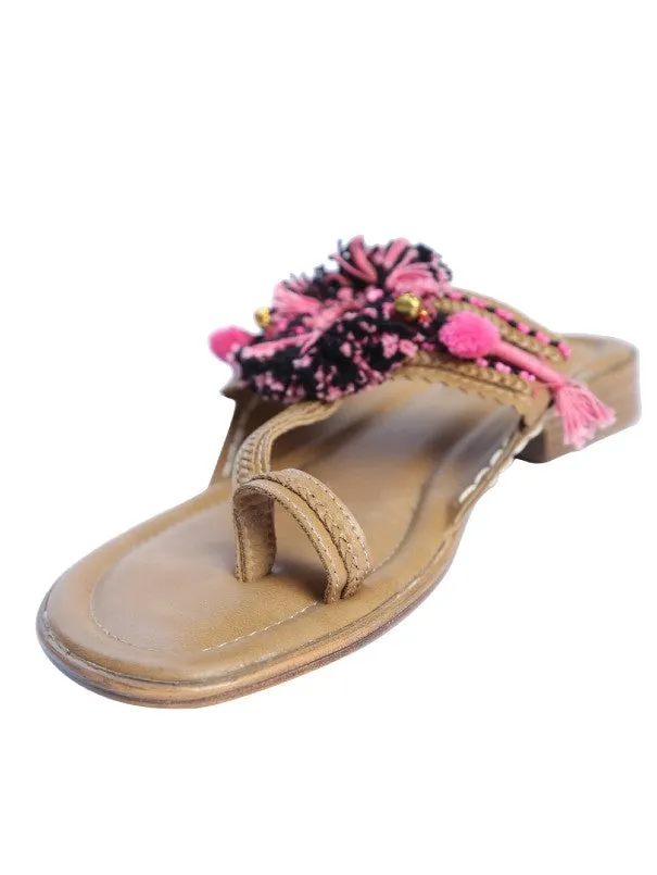 Hipster - Beige & Pink Boho Kolhapuri Flats