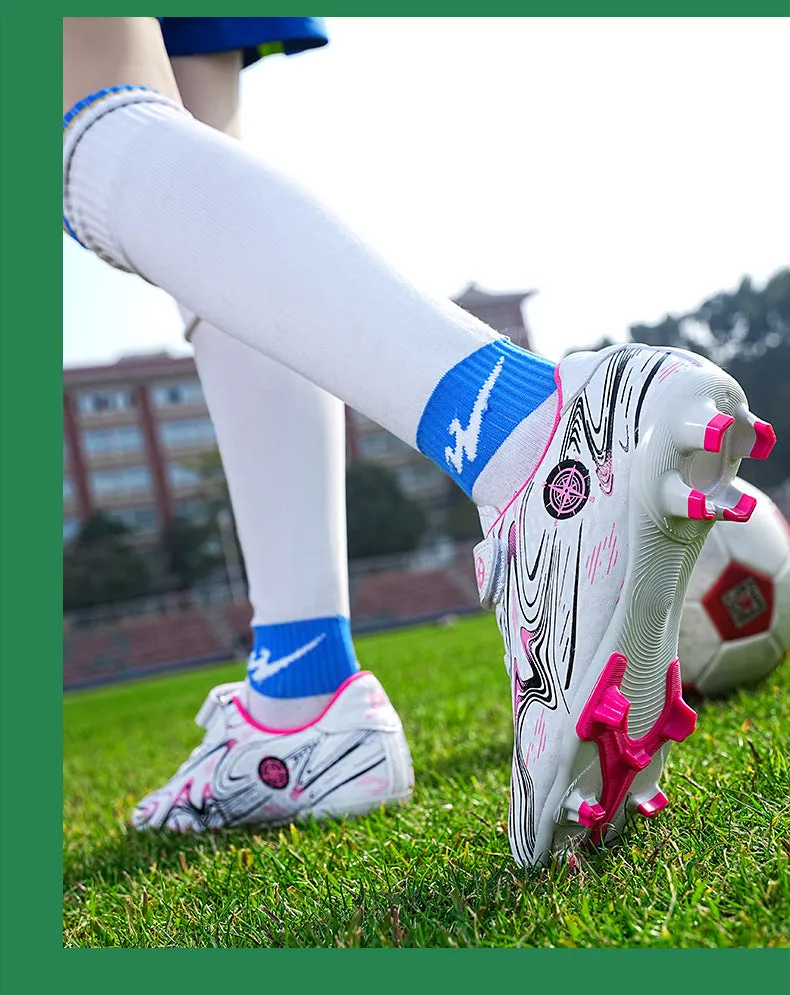 Kids' Soccer Shoes, Magic Tape, Long Studs, Professional Training