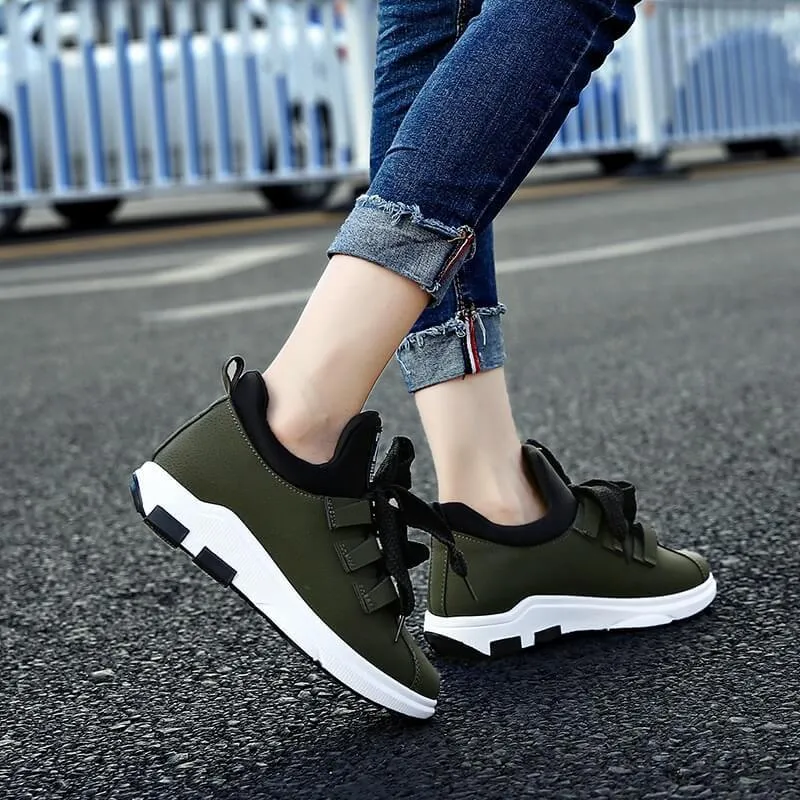 Leather Letter Print Platform Chunky Sneaker