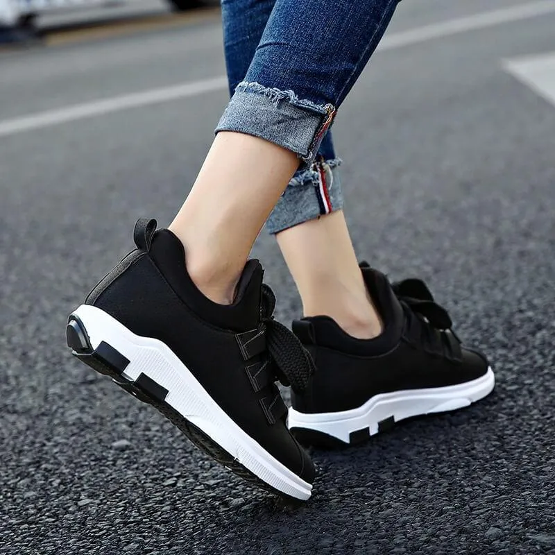 Leather Letter Print Platform Chunky Sneaker