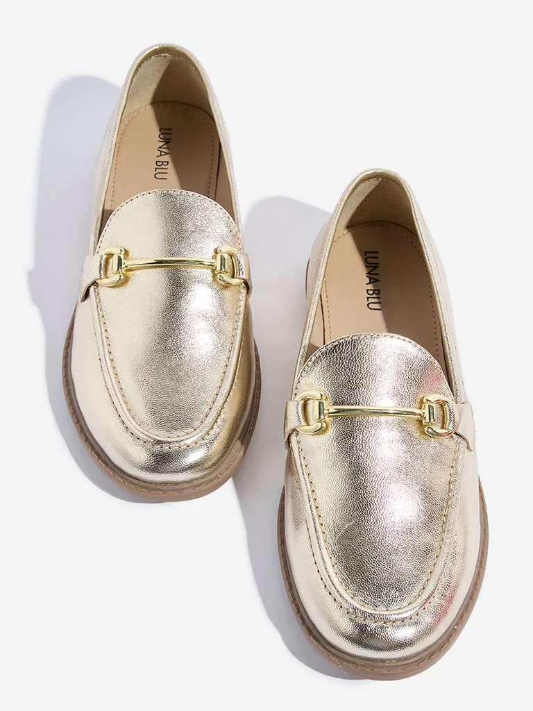 LUNA BLU Gold Hardware Design Leather Loafers