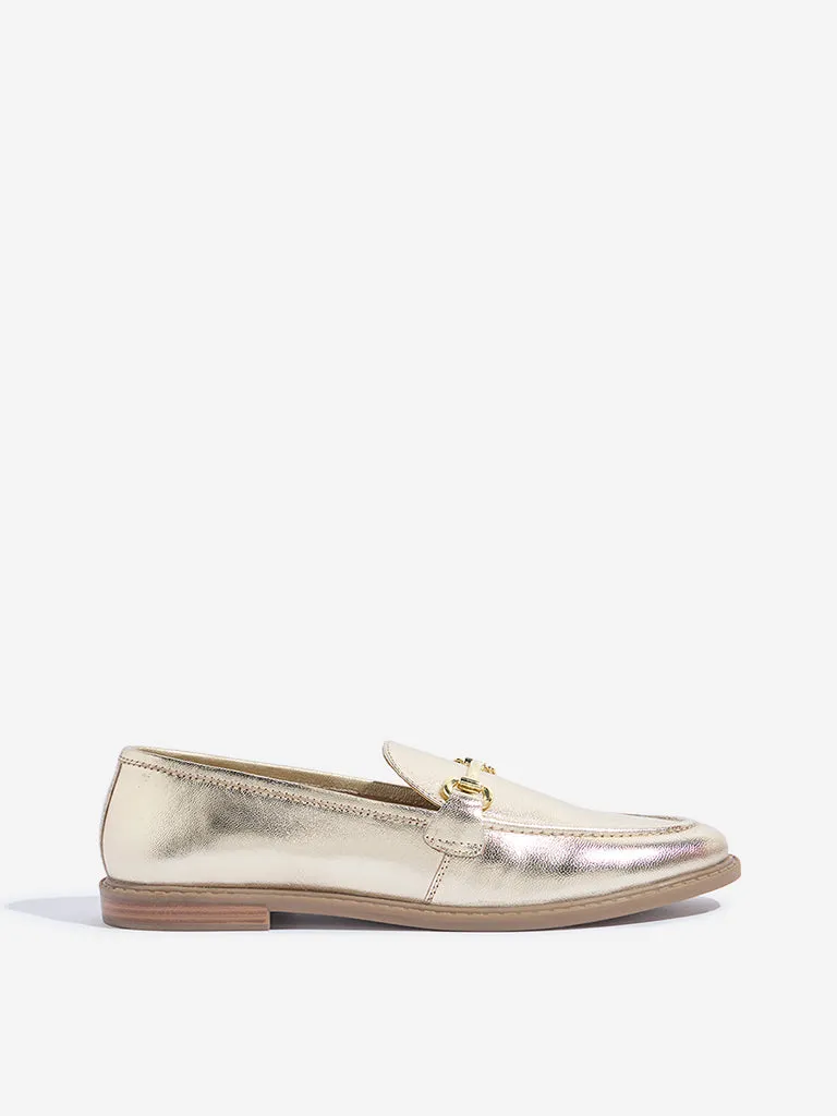 LUNA BLU Gold Hardware Design Leather Loafers