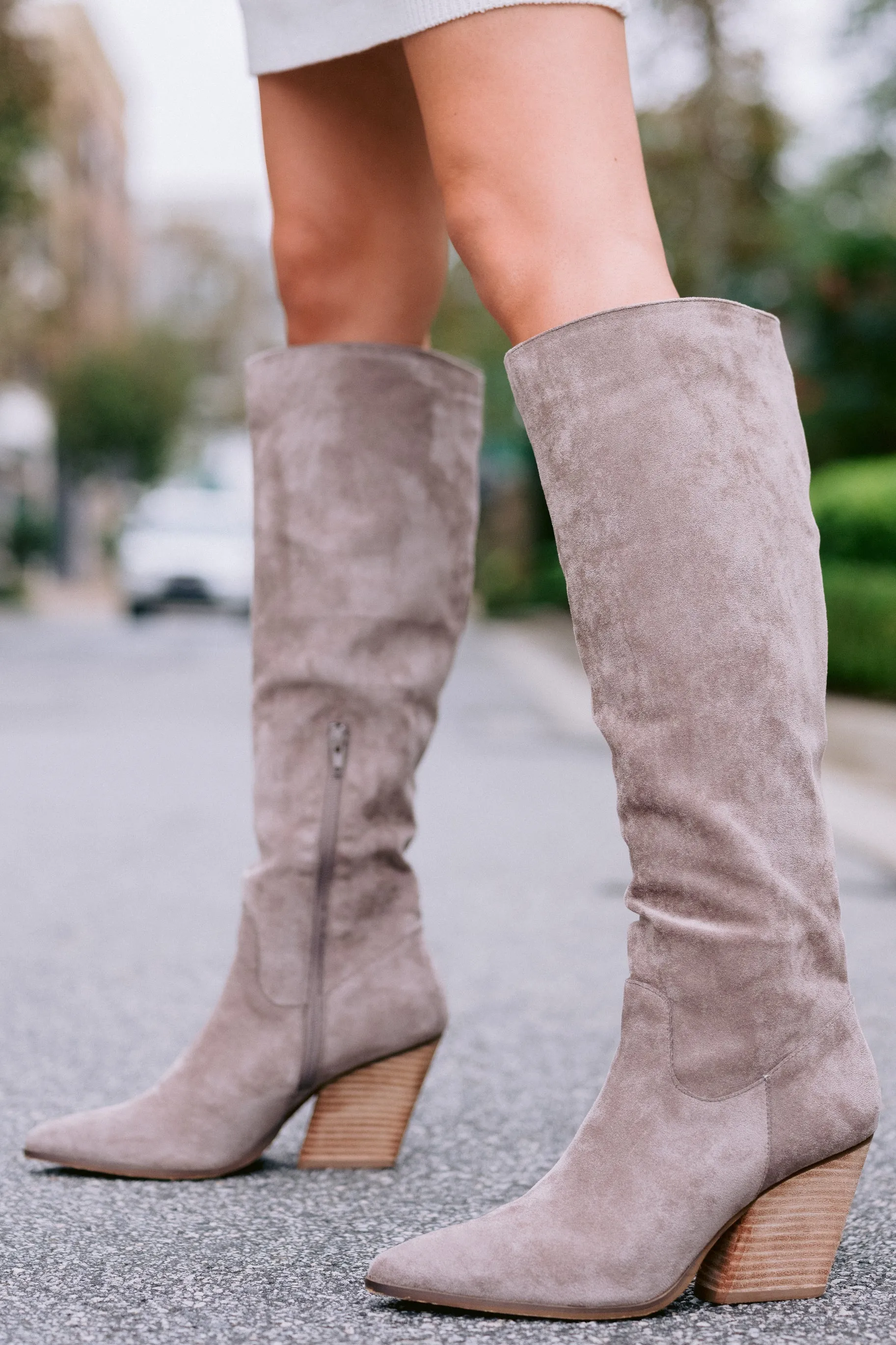 Making Plans With You Light Grey Knee High Boots