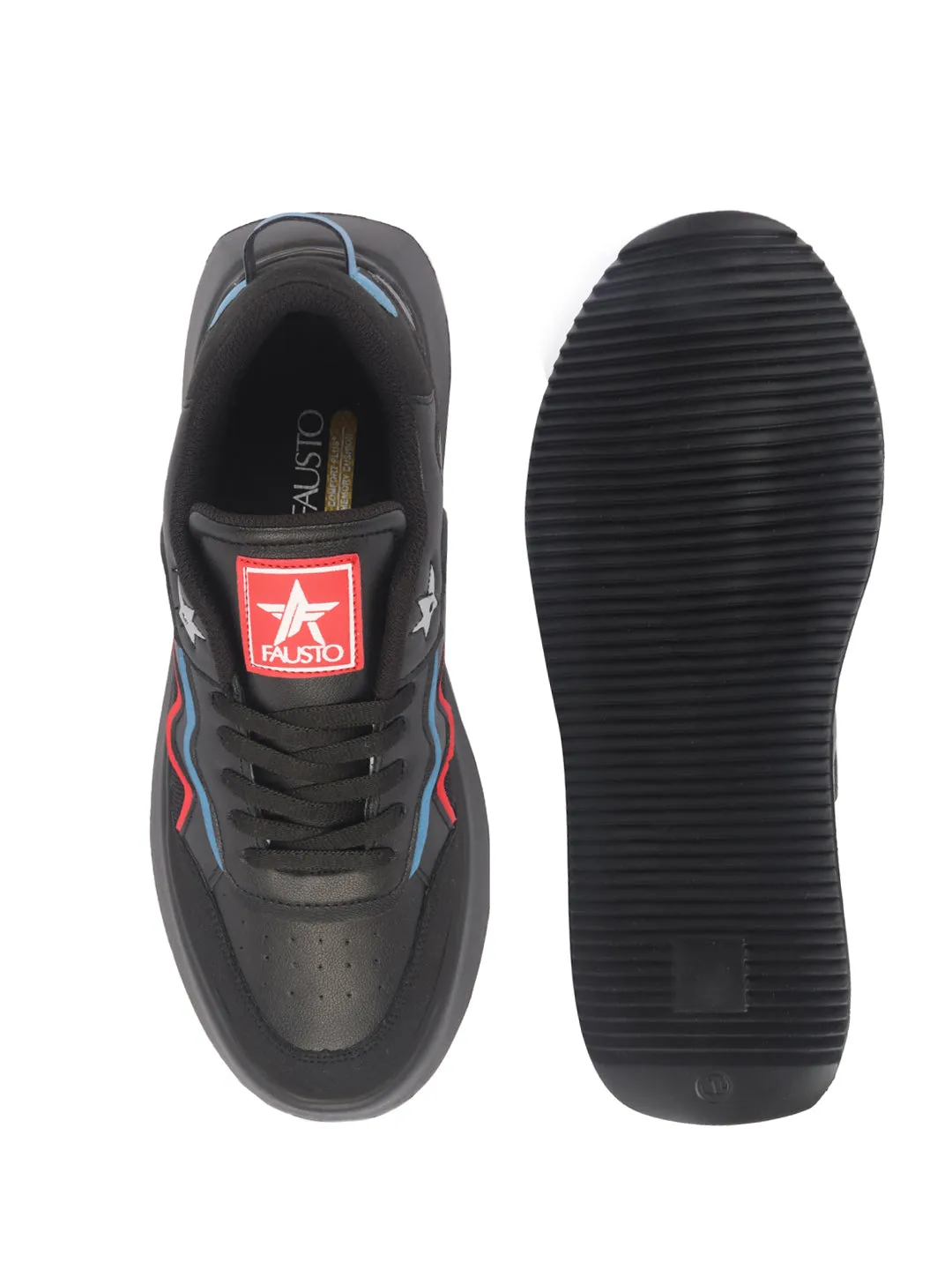 Men Black Low Top Lightweight Classic Lace-Up Sneaker Shoes|Low Ankle Casual Shoes|All Day Comfortable Sneakers