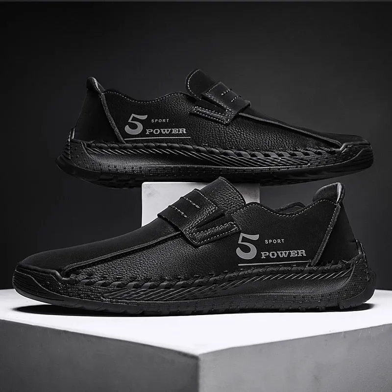 Mens Loafers Handmade Leather Men Casual Shoes Outdoor Soft Comfy Slip On Shoes Men Classics Flat Fashion Retro Driving Shoes