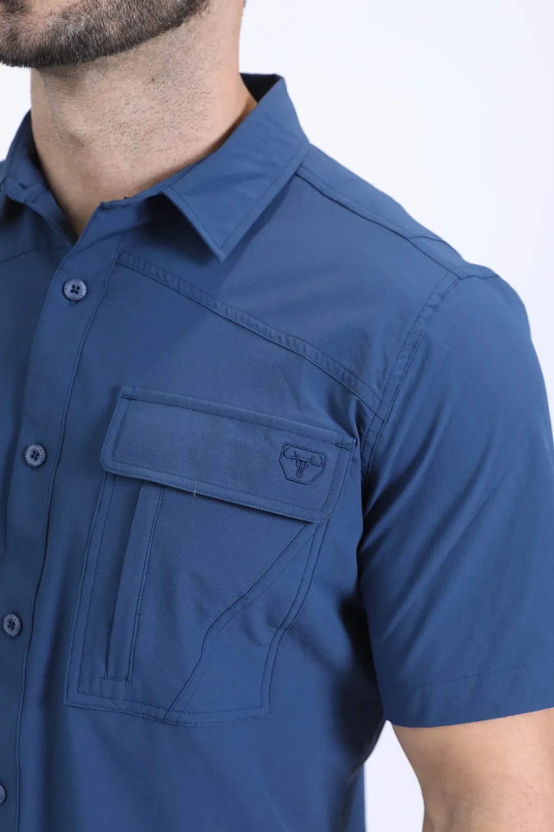 Mens Performance Classic Fit Short Sleeve Navy Shirt